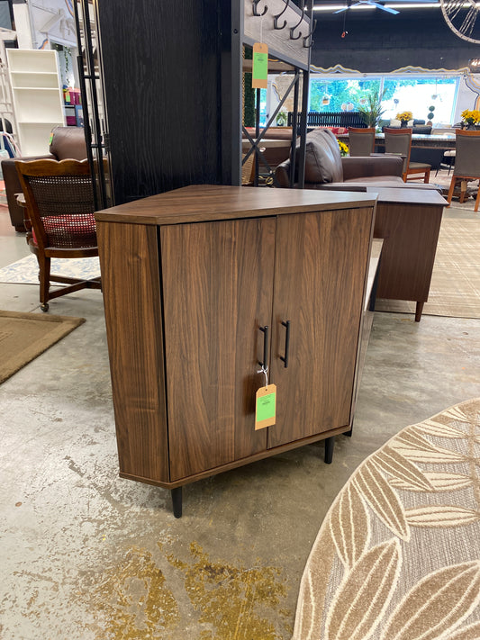 Contemporary Double Door Corner Accent Cabinet – Dark Walnut | Retail Price: $209