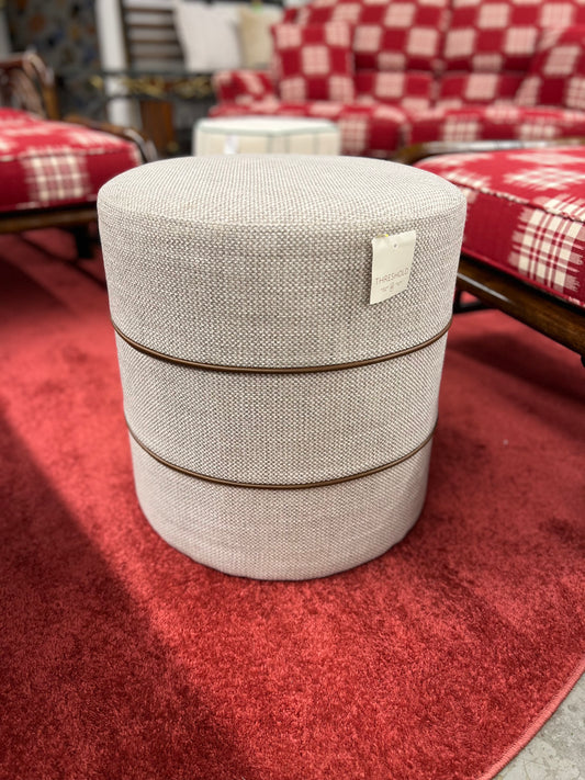 Catalina Round Ottoman Cream with Leather Piping - Threshold designed with Studio McGee