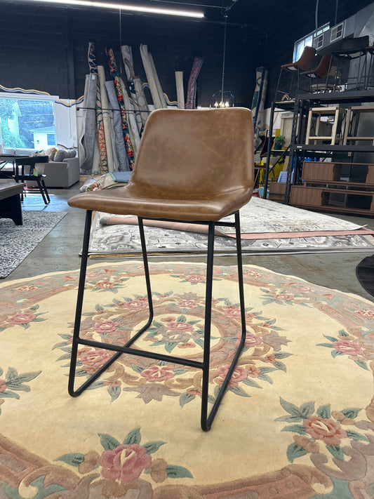 3pk Bowden Faux Leather Counter Height Barstool Caramel - Threshold: Mid-Century Modern, Padded Back, Footrest  | Retail Price: $260