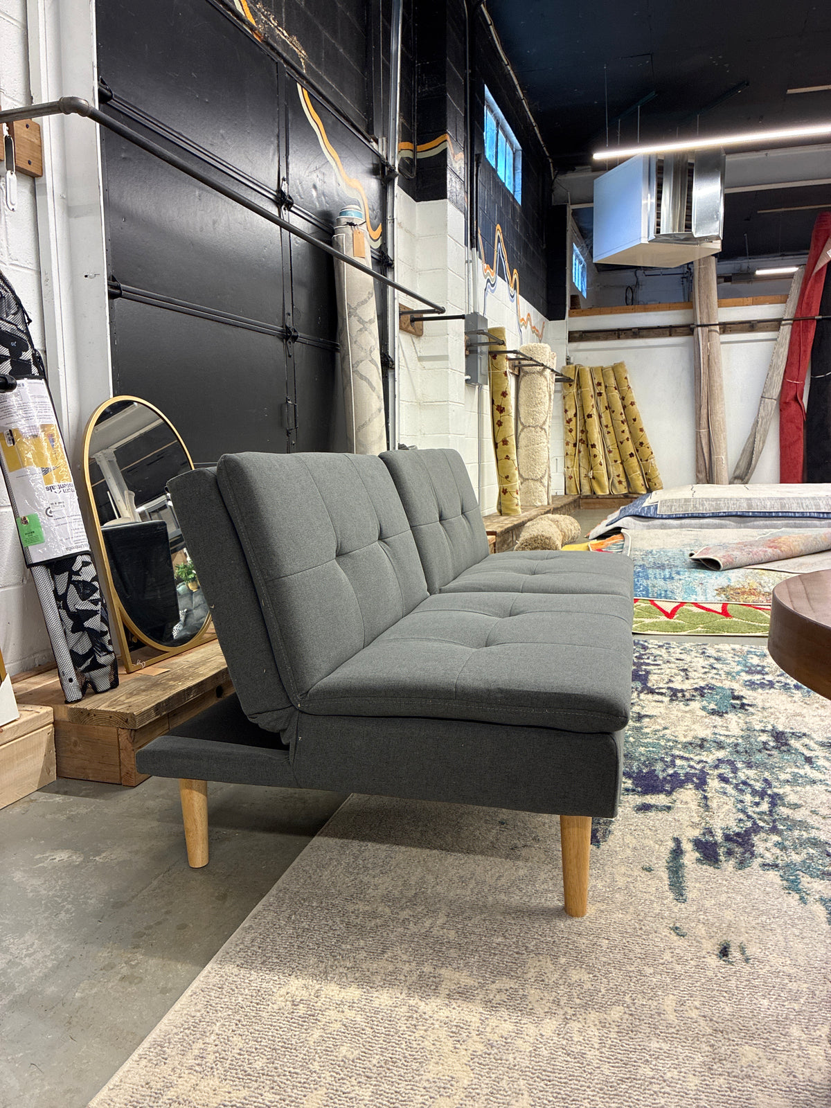 Assembled 69" Tufted Futon Sofa Dark Gray - Room Essentials - Retails Unassembled for $125