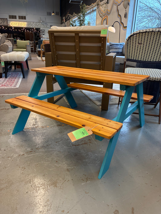 Kids' Outdoor Wood Rectangle Picnic Table - Turquoise - Teamson Kids: Weather-Resistant, Hardwood, Seats 4 Children