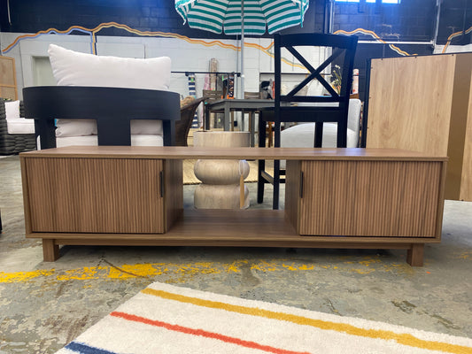 58in 2-Door TV Stand with Reeded Fronts - Coastal Oak | Retail Price: $160