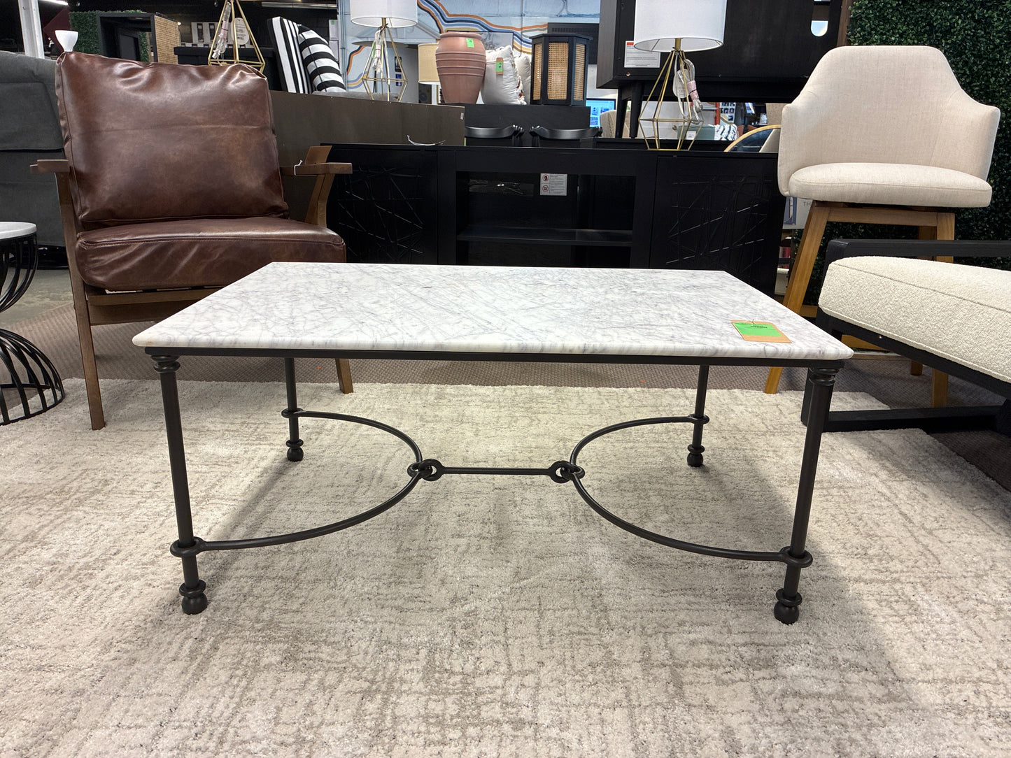 Iris Metal And Marble Coffee Table in White