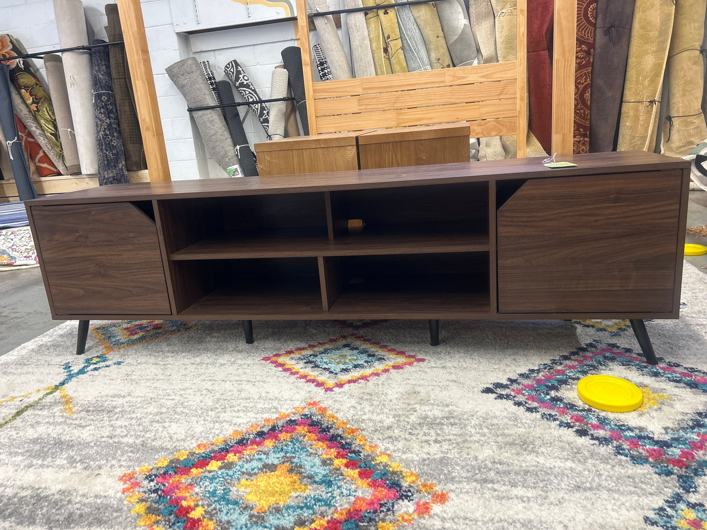 70" MCM Simple Wood TV Stand - Dark Walnut | Retail Price: $190