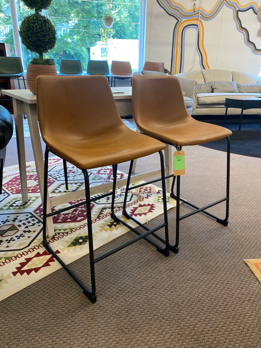 24" Industrial Faux Leather Counter Stools, Set of 2 - Brown | Retail Price: $205
