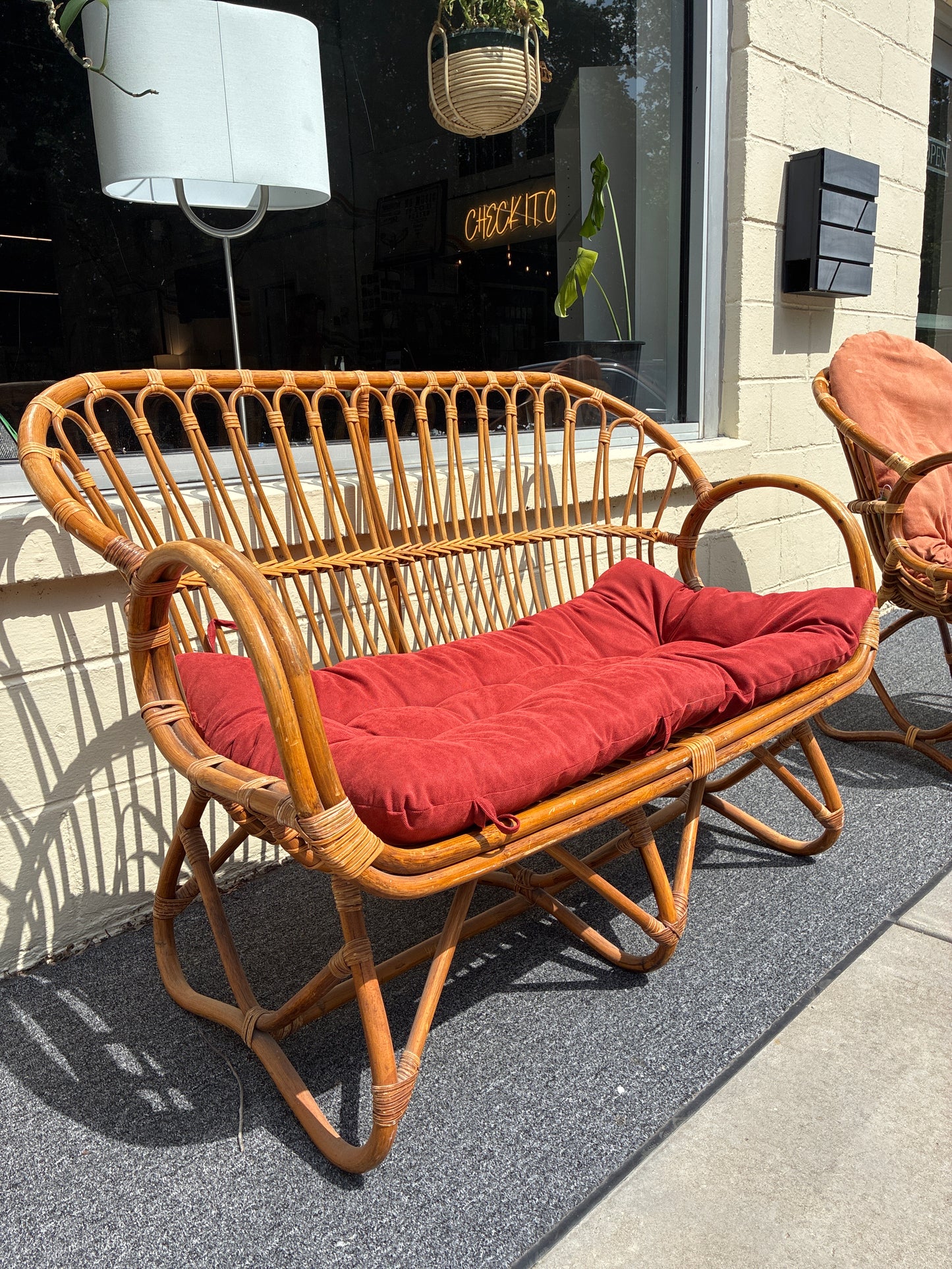 Bamboo Outdoor Loveseat with Cushions *donated