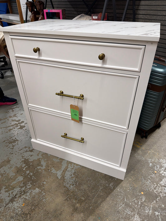 Lifestorey Monza Modular Cabinet with Faux Marble Top 3 Drawers White: Farmhouse Style Sideboard, Faux Marble Top, MDF Frame — Retails in box (unassembled) for $359.99. *as is (top drawer sticks)