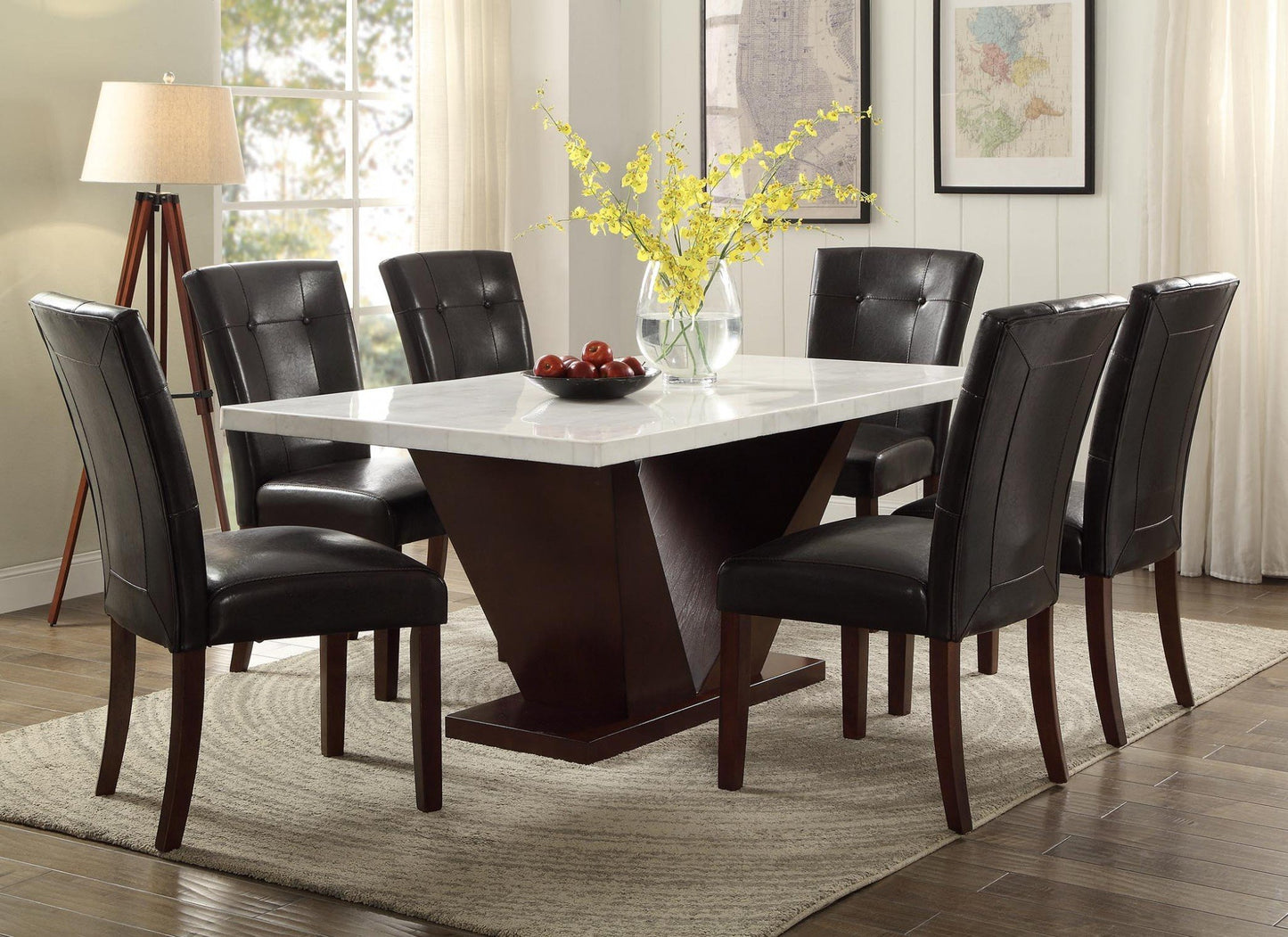 Contemporary White Marble And Walnut Dining Table