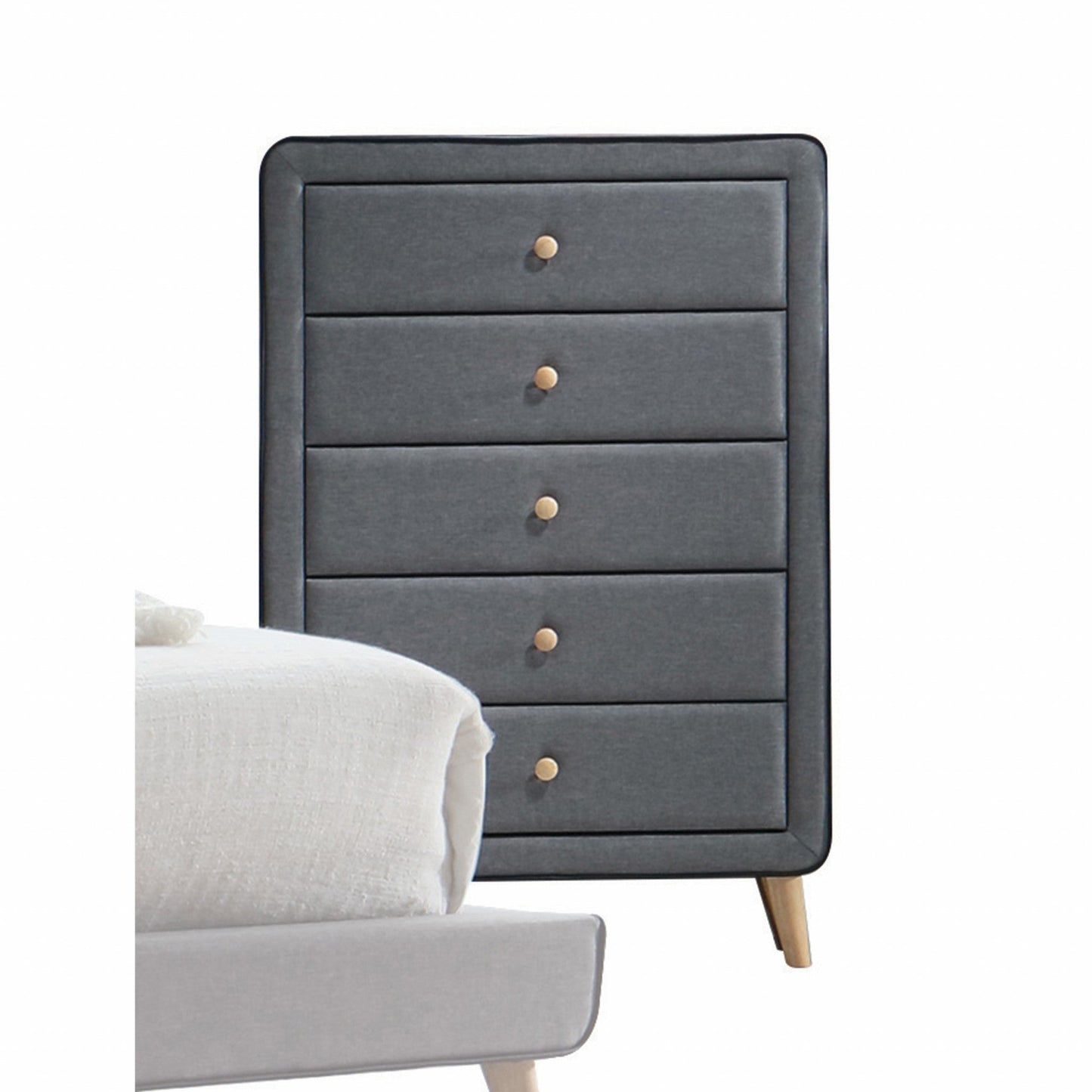 46inches Light Gray Upholstery 5 Drawer Chest Dresser with light