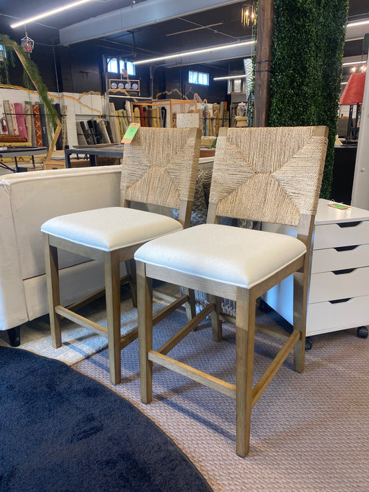 Nathan James Set of 2 Beacon Seagrass Counter Height Barstools Cream Boucle  | Retail Price: $461.99