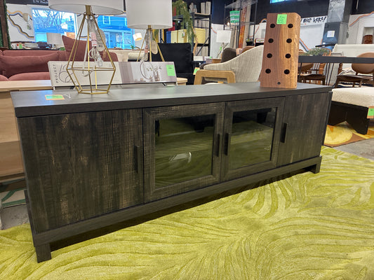 Storage TV Stand for TVs up to 75" Weathered Pine - Threshold: Farmhouse Style Media Console with Adjustable Shelves | Retail Price: $250