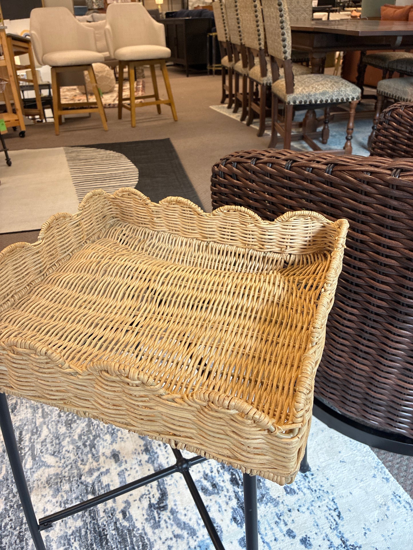 Woven Rattan Scallop Side Table - Fully Assembled AS IS damaged side
