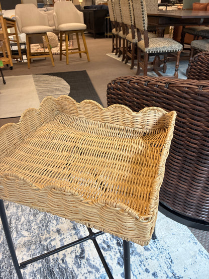 Woven Rattan Scallop Side Table - Fully Assembled AS IS damaged side