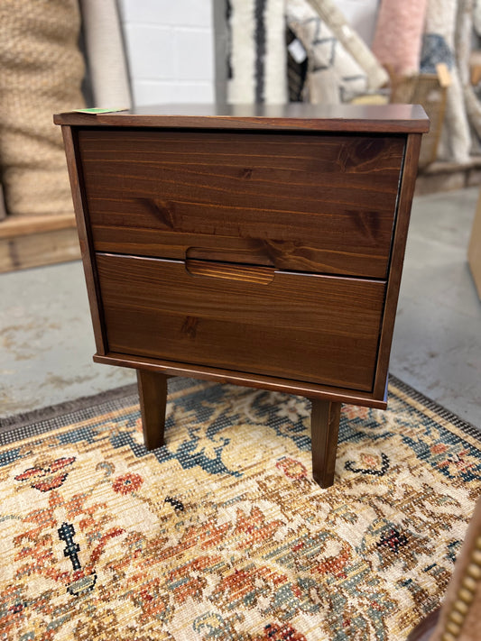 Sloane 2 Drawer Groove Handle Wood Nightstand - Walnut | Dimensions: 24in H x 20in L x 16in W | Weight: 23 LBS | Retail Price: $120
