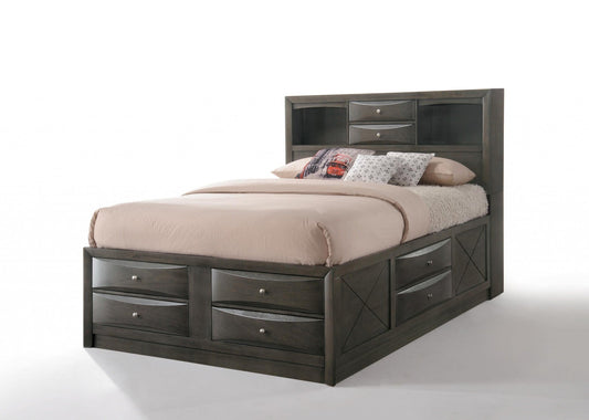 86inches X 57inches X 56inches Gray Oak Rubber Wood Full Storage Bed