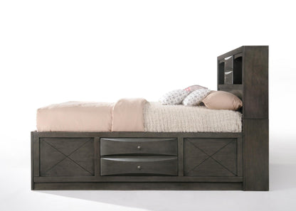 86inches X 57inches X 56inches Gray Oak Rubber Wood Full Storage Bed