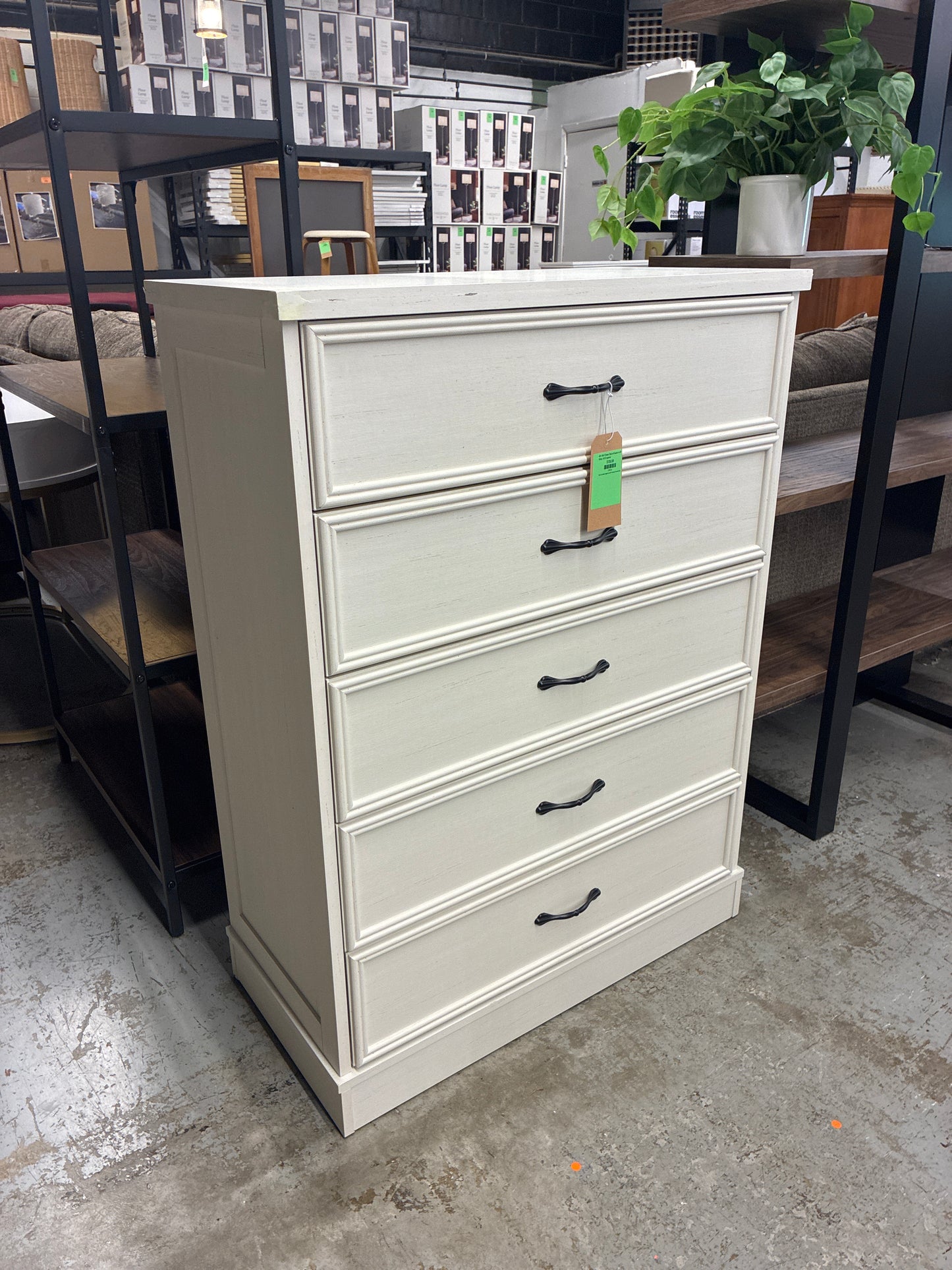 43in Tall 5 Drawer Chest of Drawers in Off White | AS IS repaired