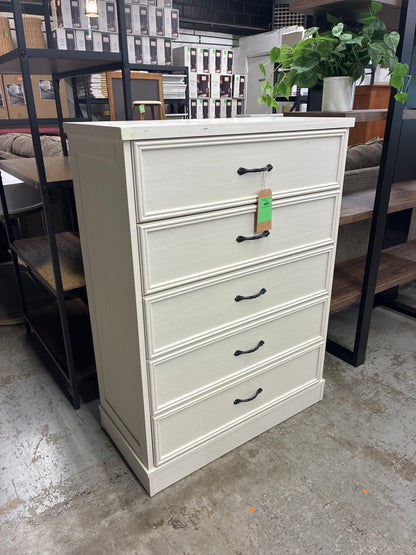 43in Tall 5 Drawer Chest of Drawers in Off White | AS IS repaired
