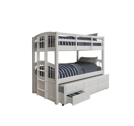 80inches x 42inches x 70inches White Twin Bunk Bed  Trundle with 3