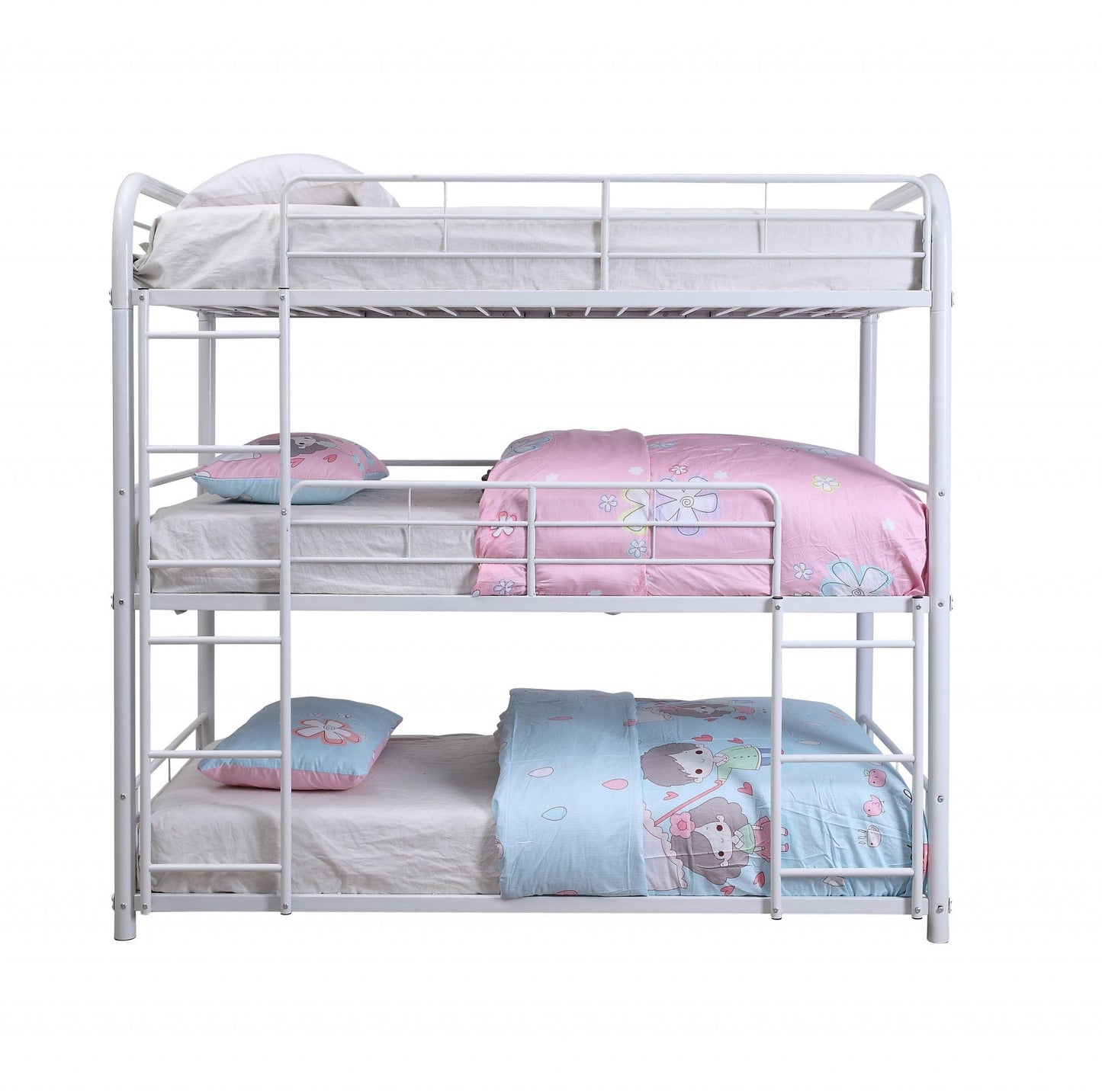 57inches X 79inches X 74inches White Metal Triple Bunk Bed - Full