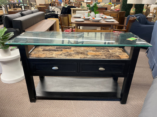 Solid Black Glass Top Console Table *donated