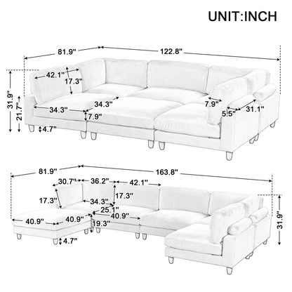 163''Modular Sectional Sofa,with Ottoman L Shaped Corner Sectional for