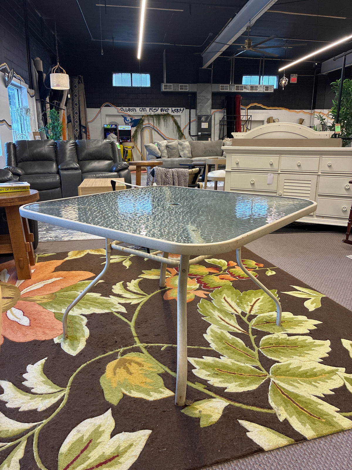 44in Square Glass Top Outdoor Table *donated