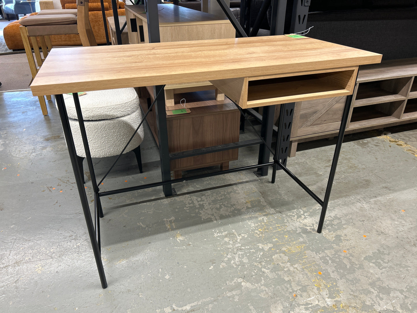 Wood and Metal Dorm Writing Desk with Storage Natural Laminate - Room Essentials: Sturdy Home Office Furniture with Open Shelf | Retail Price: $70