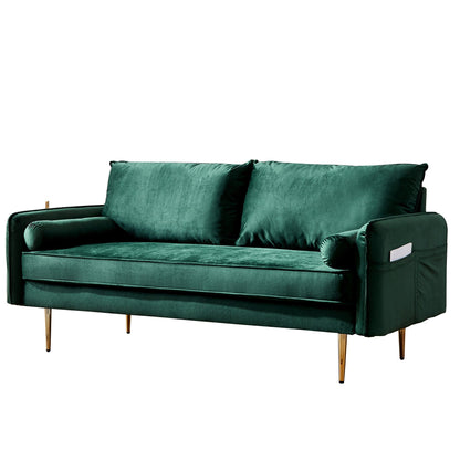 71'' Velvet  Sofa,mid century couch with 2 throw pillows & pockets for