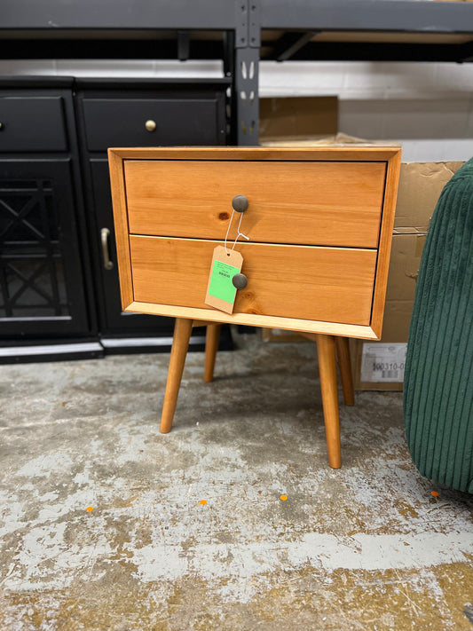 Walker Edison Mid Century Modern Wood Nightstand Side Table Bedroom Storage Drawer Bedside End Table, 2 Drawer, Caramel *Retails for $179.99