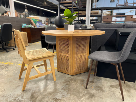 Tormod Round Dining Table Brown - Threshold: Hexagonal Base, MDF, Seats 4 | Retail Price: $660