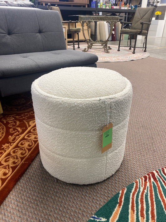 Storage Round Ottoman Cream Boucle - HomePop: Footrest, Vanity Seating, No Assembly Required | Retail Price: $56
