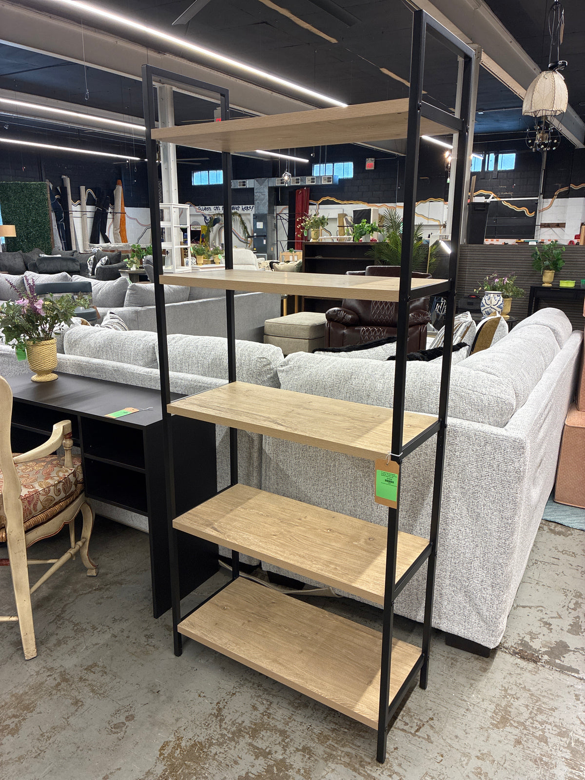 72" Loring 5 Shelf Ladder Bookshelf Vintage Oak - Threshold™: Metal Frame, Open Back Design Retail: $150