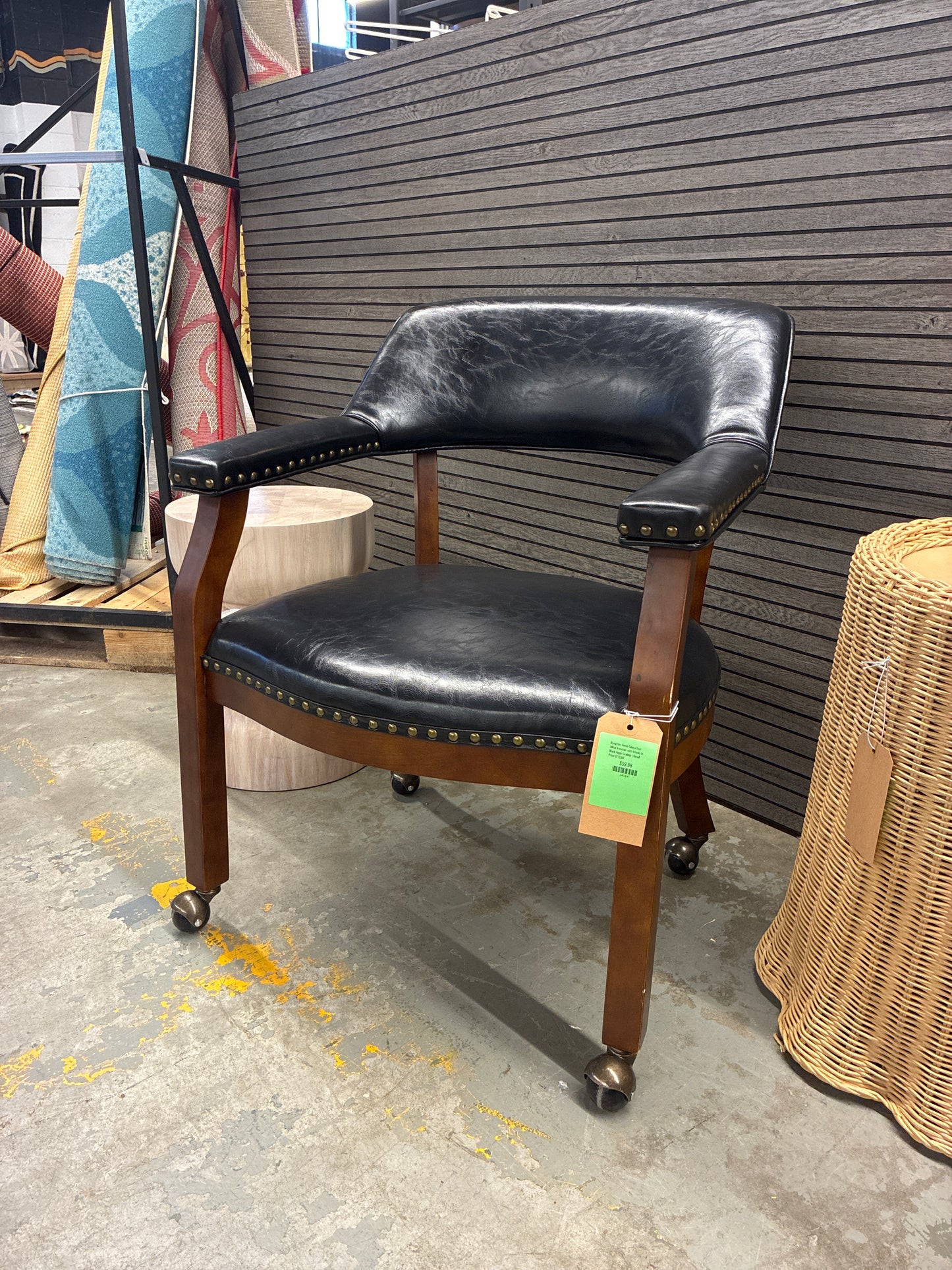 Breighton Home Take a Seat Dillon Armchair with Wheels in Black Vegan Leather | Retail Price: $115.99