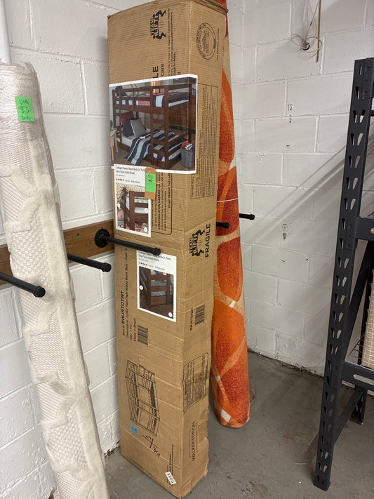 Low Wood Twin Over Twin Bunk Bed in Walnut - Unassembled In Box | Retail Price: $400