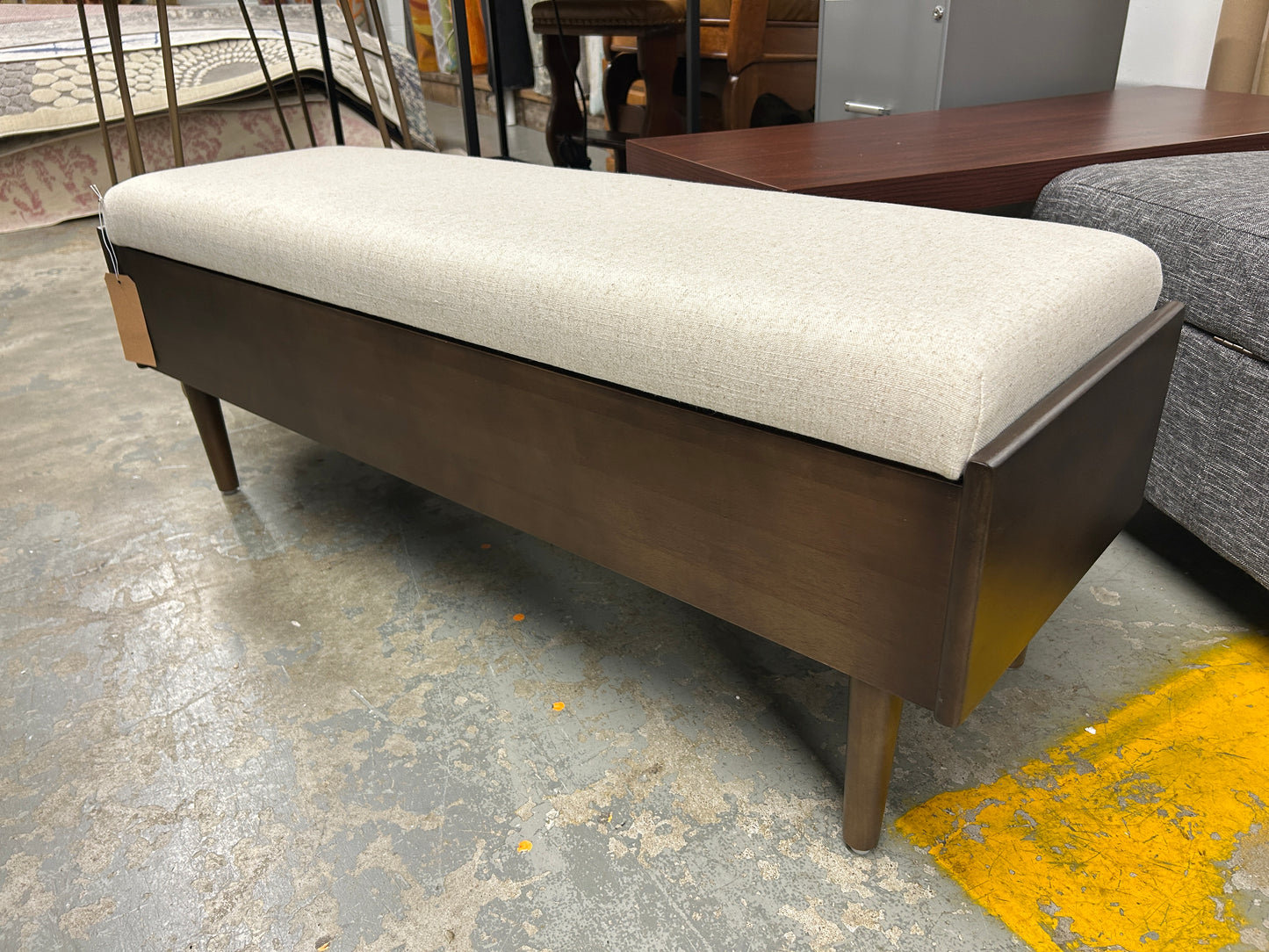 Wood Based Storage Bench Natural - Threshold: Upholstered Entryway Ottoman with Armrest, Spot Clean