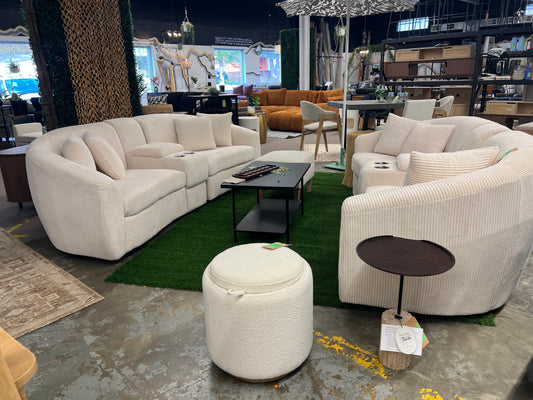 Round Upholstered Storage Ottoman Cream Boucle - Room Essentials | Retail Price: $60