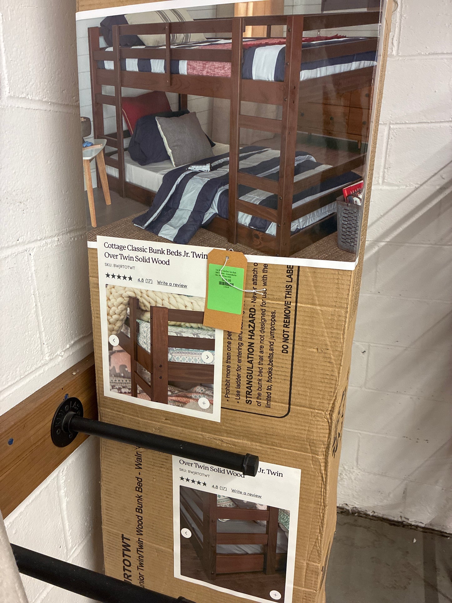 Low Wood Twin Over Twin Bunk Bed in Walnut - Unassembled In Box | Retail Price: $400