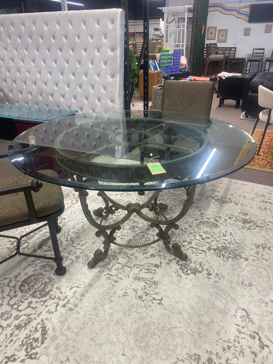 54in Glass Top Table with Metal Base *donated