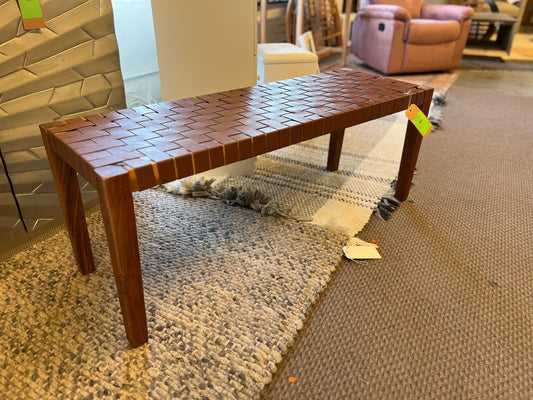 Balka Woven Leather Bench Brown - South Shore: Acacia Wood Legs, Mesh Upholstery, 2-Seater -  - Retail Price: $80