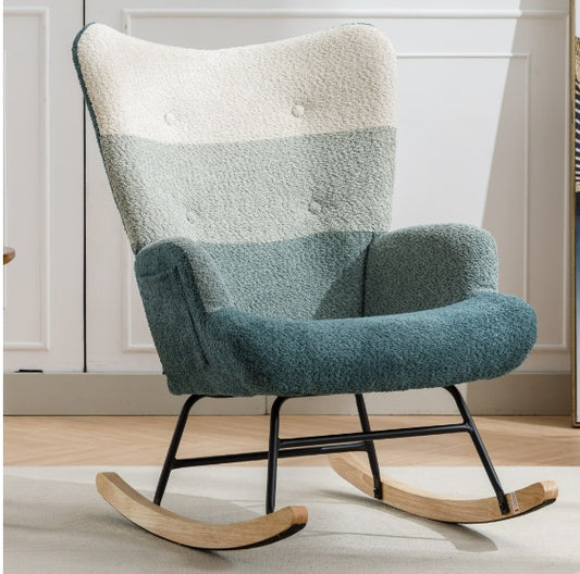 Modern Patchwork Rocking Chair - Green and Dark Green Hughes