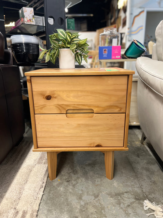 2-Drawer Groove Handle Wood Nightstand - Natural Pine | Retail Price: $92