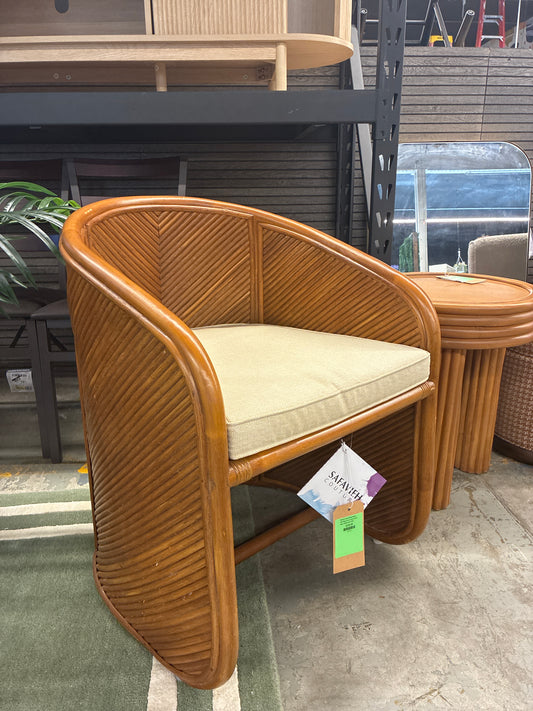 Barnette Amber Brown Rattan Pole/Beige Linen Cushion Accent Chair | Retail Price: $339