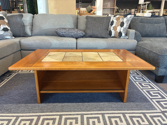 Rectangular Wood and Tile Coffee Table *donated