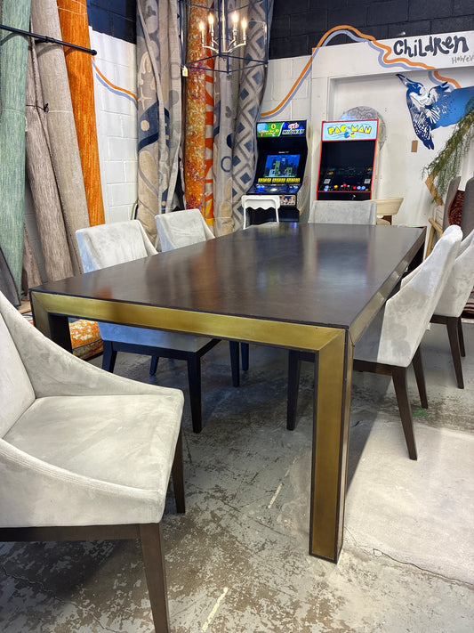 95 x 46 in Large Dining Table by Safavieh in Espresso / Gold | AS IS cosmetic damage
