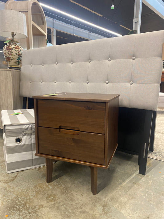Sloane 2 Drawer Groove Handle Wood Nightstand - Walnut | Dimensions: 24in H x 20in L x 16in W | Weight: 23 LBS | Retail Price: $120
