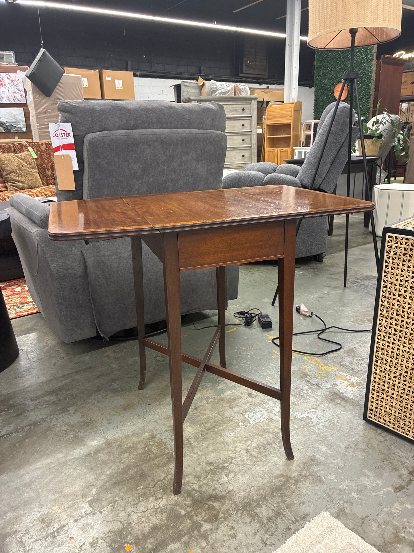 Mahogany 1 Drawer Federal-Style Drop-Leaf Side Table *donated