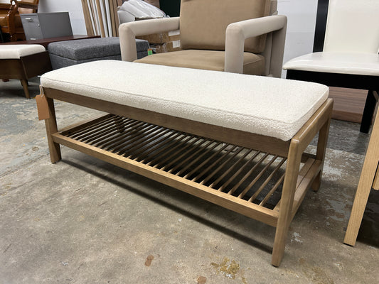 Upholstered Entry Bench with slatted Shelf Cream Boucle - Threshold