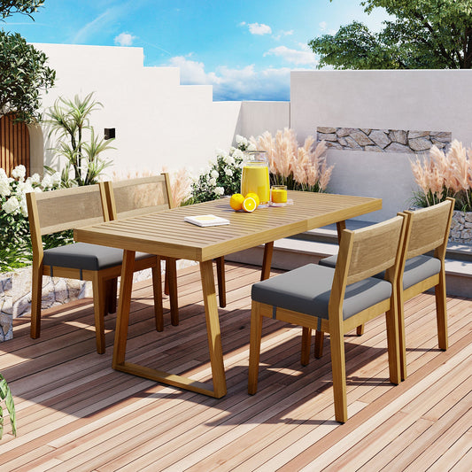 Multi-person Outdoor Acacia Wood Dining Table and Chair Set, Thick