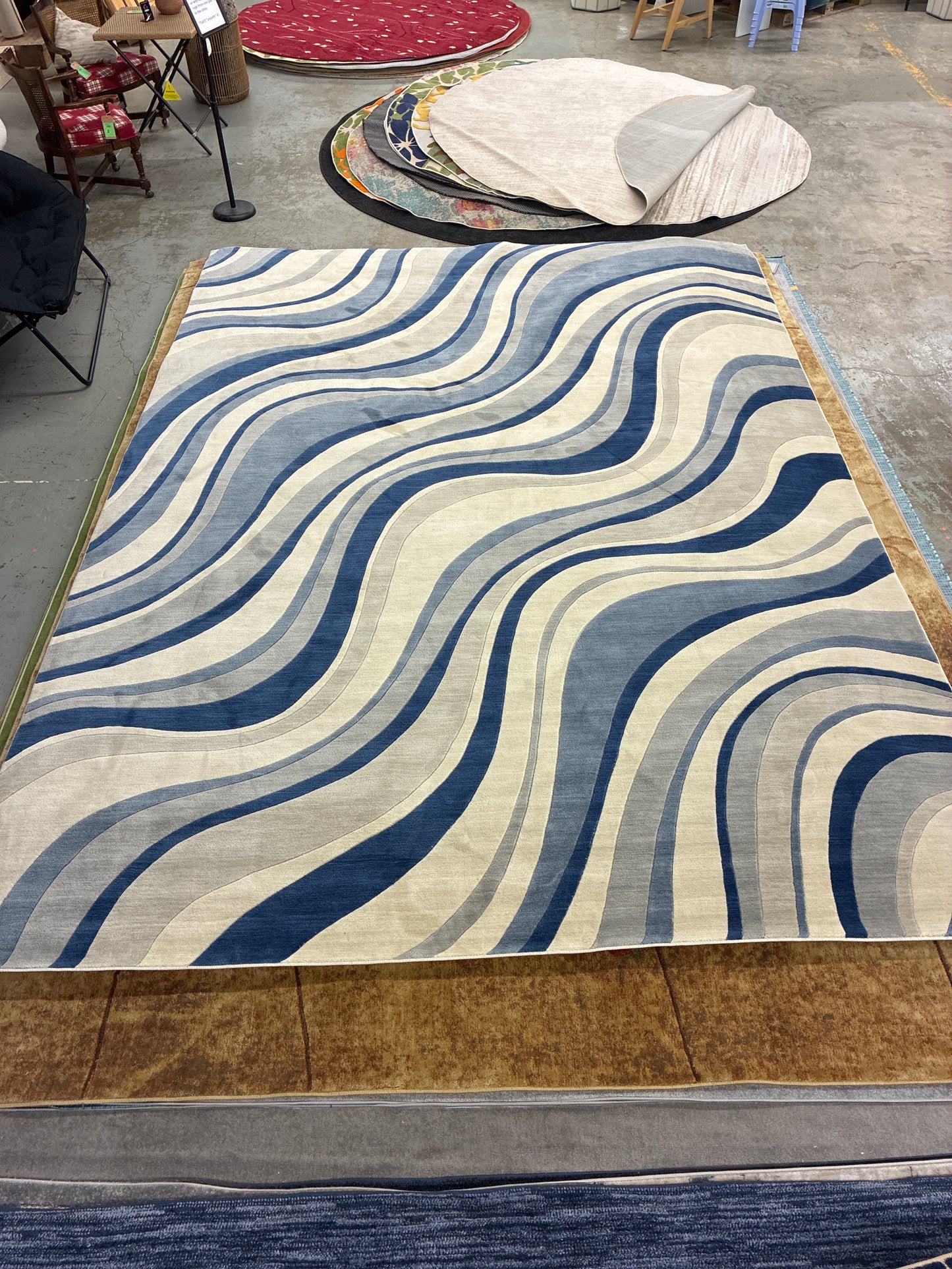 9 x 12 Rug - Nourison Somerset Ivory Blue Wavy